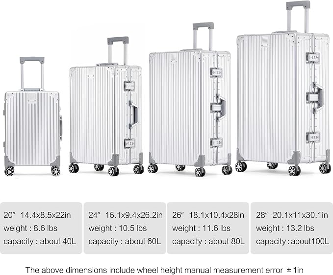 Metal All Aluminum Carry-on Luggage TSA Customs Lock Zipperless Silent Rotary - Image 6