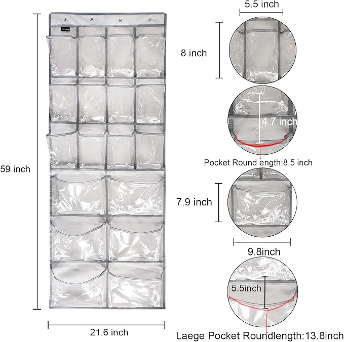 Extra Large Hanging Crystal Clear Over Door Shoe Organizer, Closet Shoe Rack - Image 3