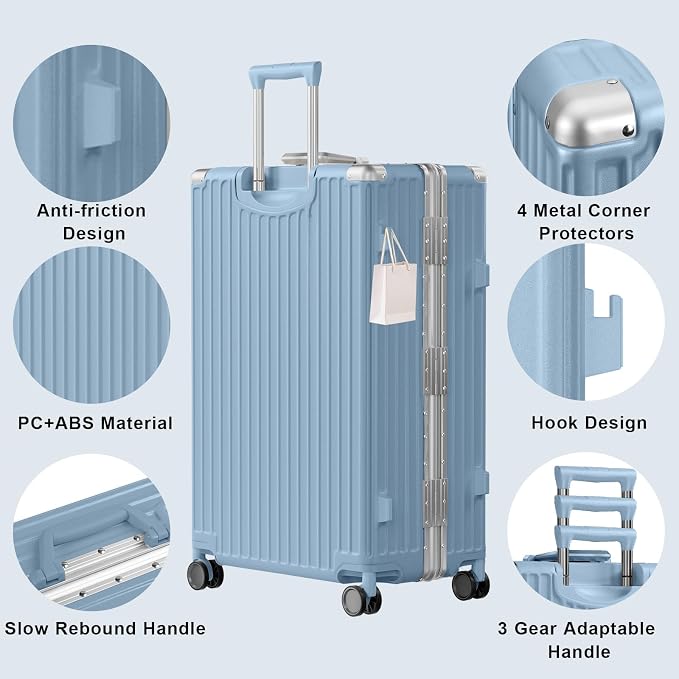 AnyZip Luggage Sets 2 Piece Aluminum Frame Carry On and Checked Suitcase PC ABS - Image 6