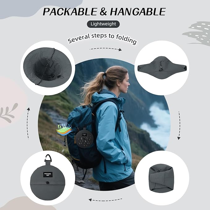 Durio Waterproof Bucket Hats for Woman UPF 50+ Sun Hat UV Protection Packable - Image 4