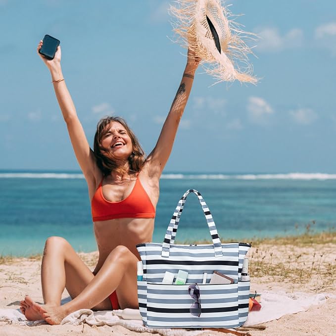 LEDAOU Beach Bag Waterproof Sandproof Women Tote Bag Pool Bag - Image 2