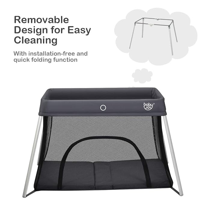 BABY JOY Baby Foldable Travel Crib, 2 in 1 Portable Playpen - Image 4