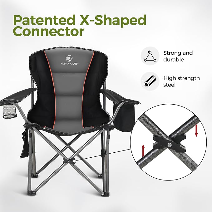 ALPHA CAMP Oversized Camping Folding Chair, Heavy Duty Support 450 LBS Steel - Image 8