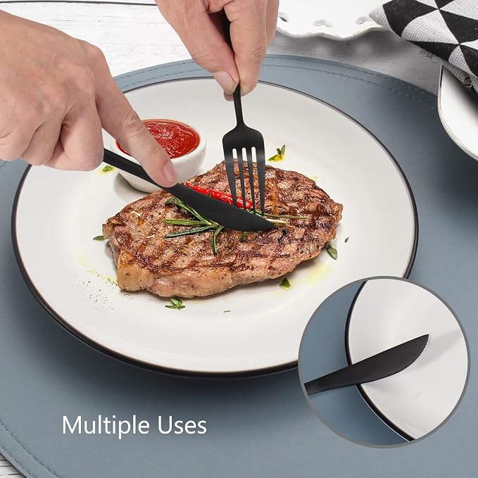Matte Black Silverware Set, VANVRO 40-Piece Stainless Steel Flatware Set - Image 5