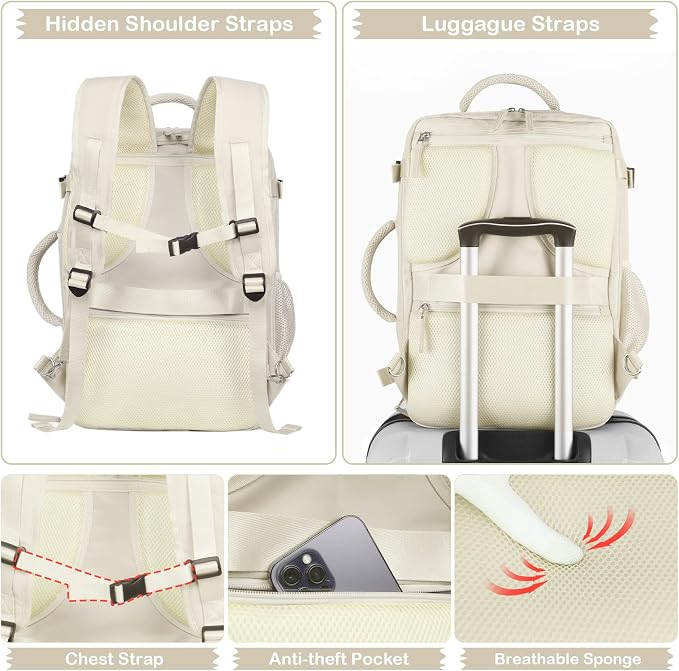 Hanples Large Travel Backpack for Women, 40L Carry on Luggage Backpack - Image 6