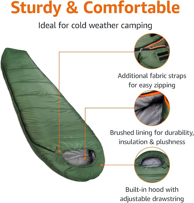 Amazon Basics 20°F Cold Weather Mummy Sleeping Bag, 82 Inches x 33 Inches - Image 2