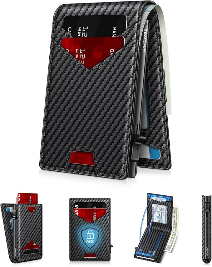 Wallet for Men Wallet with Slim Pop Up Card Holder for 12-14 Cards, RFID by SEMORID