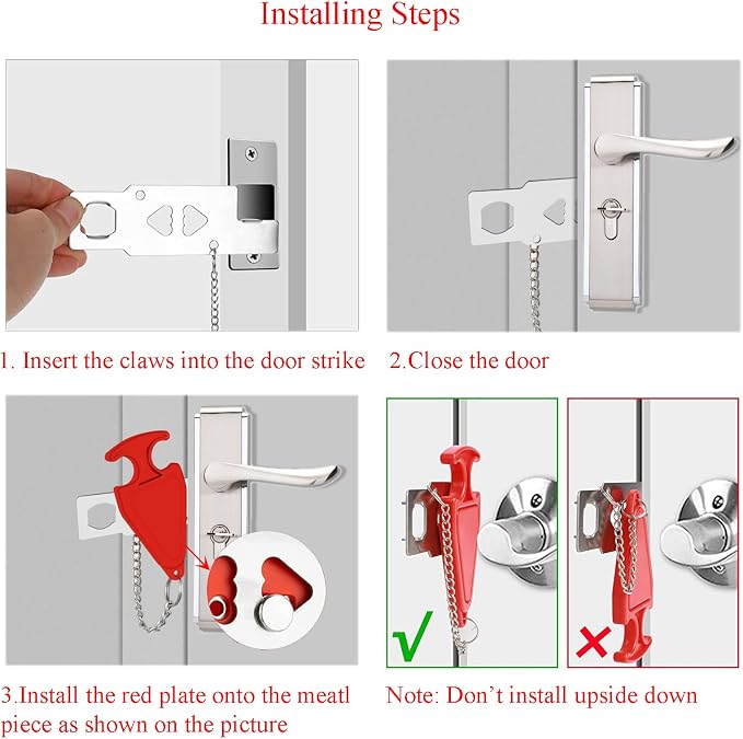 Portable Door Lock for Hotel Home Apartment, Door Blocker Security No Drill - Image 4