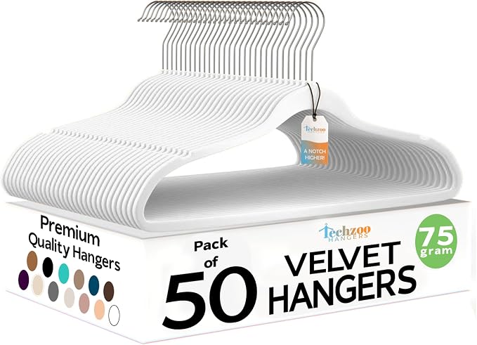 Premium Velvet Hangers 50 Pack Ultra Thin Non Slip Adult Felt Space Saving Slim by TECHZOO