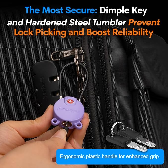 Forge TSA Approved Luggage Locks Ultra-Secure Dimple Key Locks, Cable Lock - Image 2