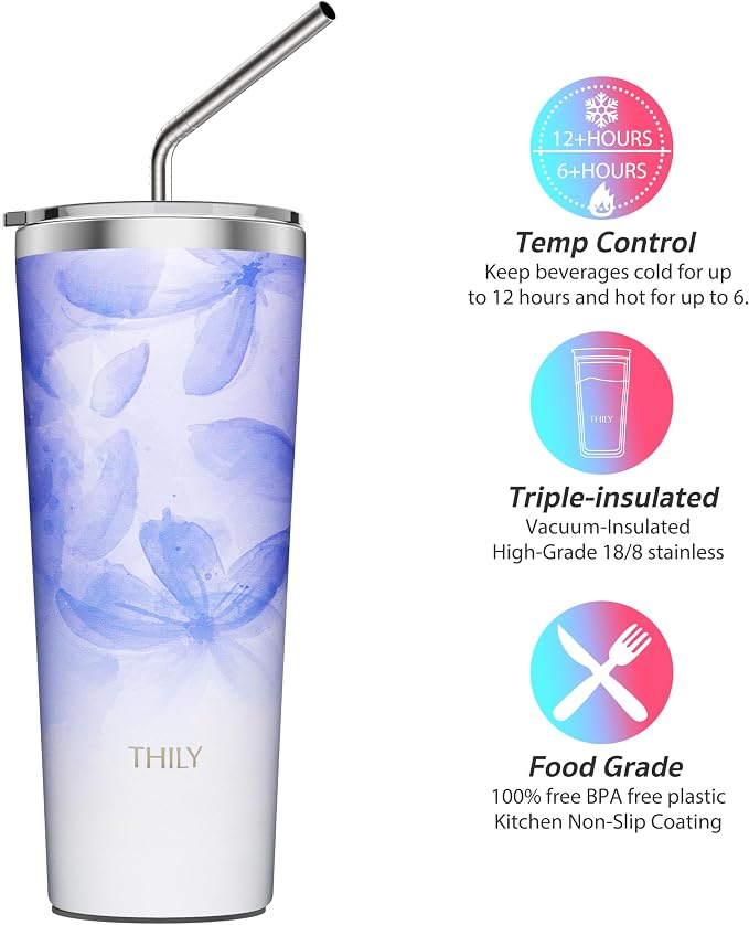 THILY Stainless Steel Vacuum Insulated Tumbler Travel Mug 26 oz Coffee Cup - Image 3