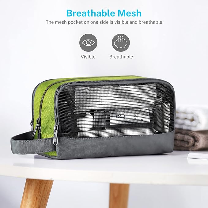 Gonex Travel Toiletry Bag Nylon, Dopp Kit Shaving Bag Toiletry Organizer Green - Image 3