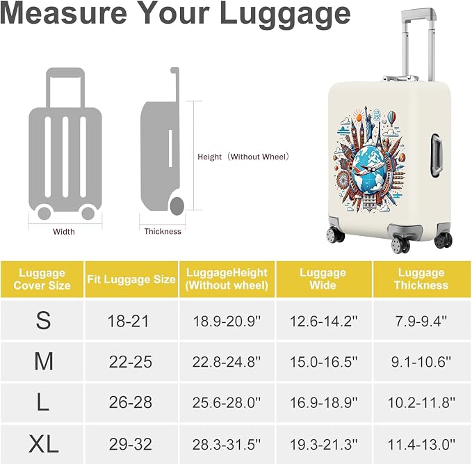 ANNA QUEEN Travel Around the World Luggage Cover, Colorful Landmark Suitcase - Image 4