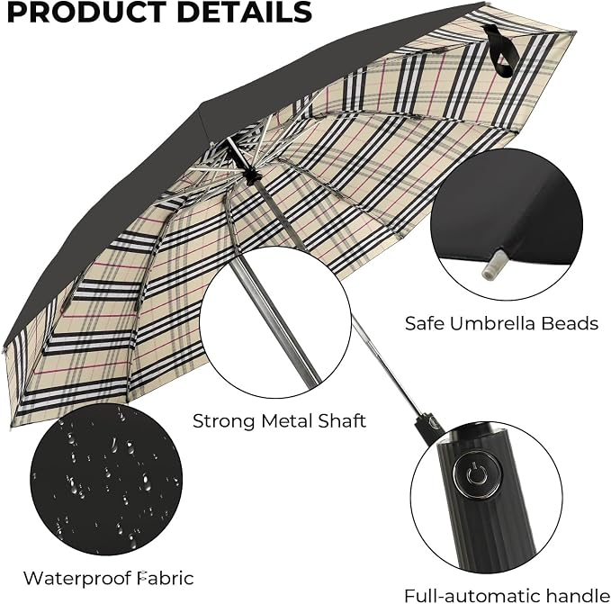 Compact Inverted Travel Umbrella, Automatic Open Close, 9-Rib 46 Inch Windproof - Image 2