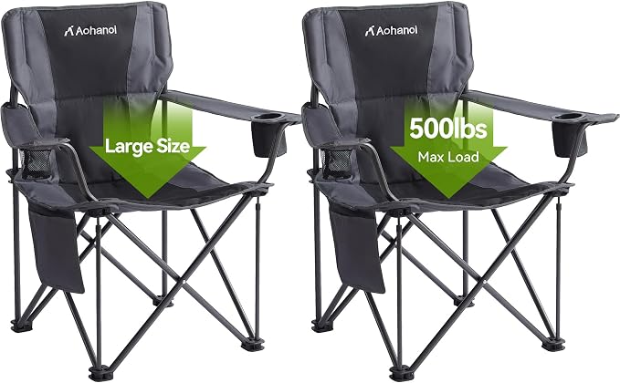 Oversized XL Camping Chairs for Adults, Padded Folding Camp Chair by Aohanoi