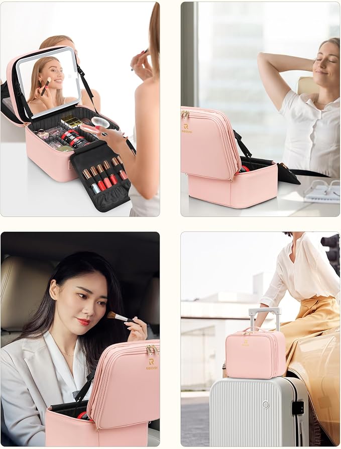 Travel Makeup Bag with LED Mirror Double Layer Makeup Case with Lighted Mirror - Image 8