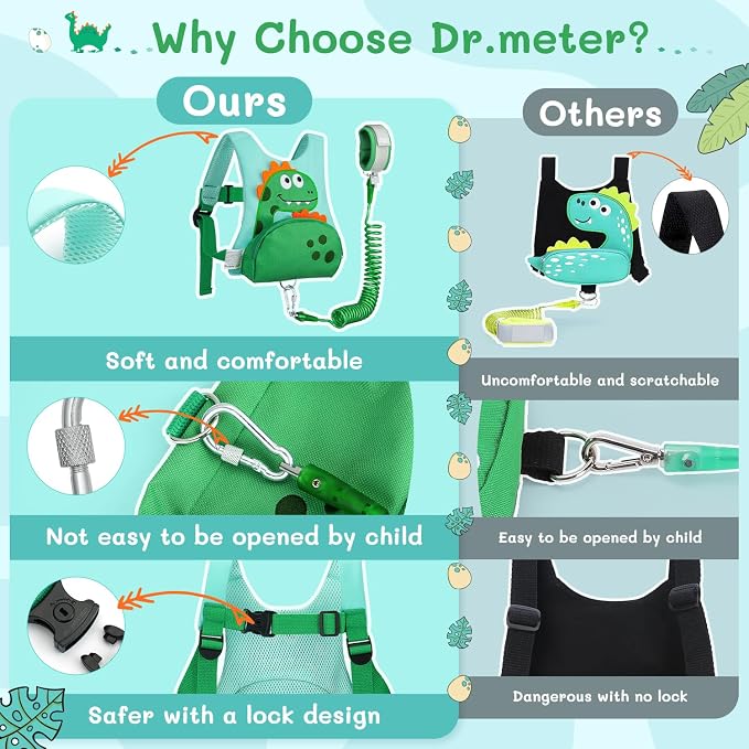 Dr.meter 3 in 1 Toddler Harness Leash + 8.2ft Anti Lost Wrist Link, Cute - Image 6