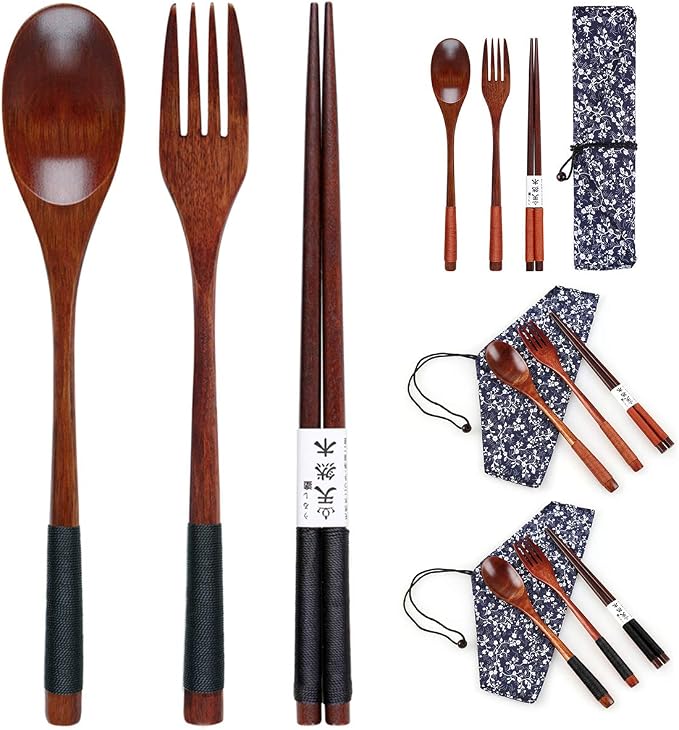 Wooden Chopsticks Spoon Fork Set Japanese Style Tableware Travel Utensils - Image 7