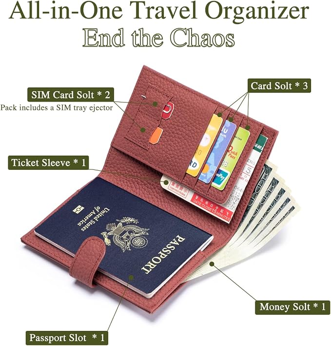 Slim RFID Passport Wallet for Women – Leather Travel Passport Holder for Men - Image 2