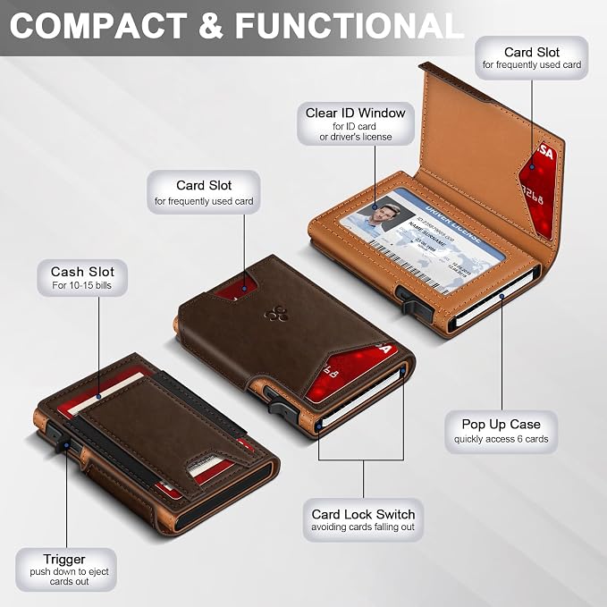 Wallet for Men Wallet with Slim Pop Up Card Holder 9-13 Cards, Bifold - Image 5