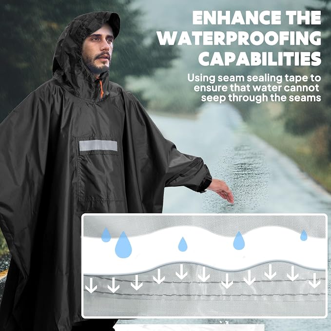 ANYOO Hooded Rain Poncho for Adults Waterproof Lightweight Rain Coat for Men - Image 6
