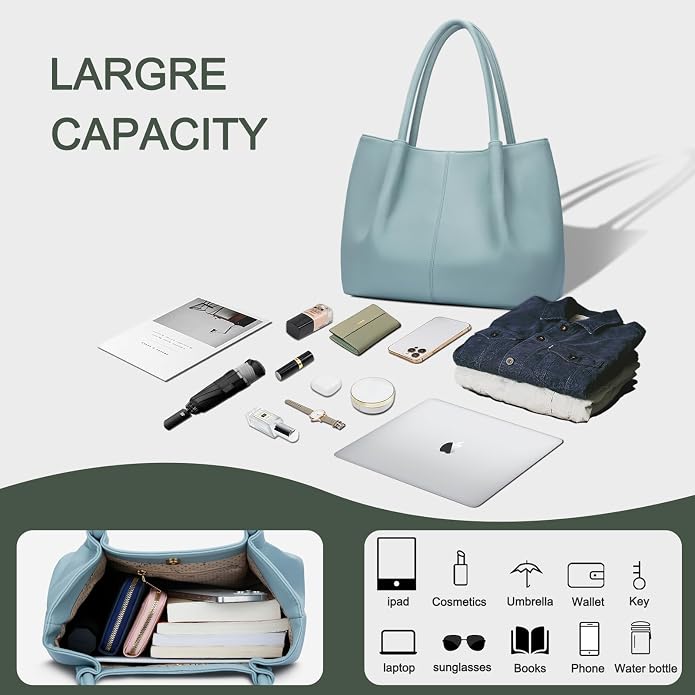 KKXIU Tote Bag for Women Vegan Leather Shoulder Purse Large Capacity Travel Bag - Image 6