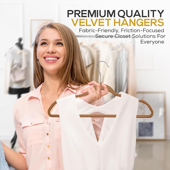 50 Pack New Premium Quality Velvet Hangers Ultra Thin Non Slip Adult Felt Space - Image 5