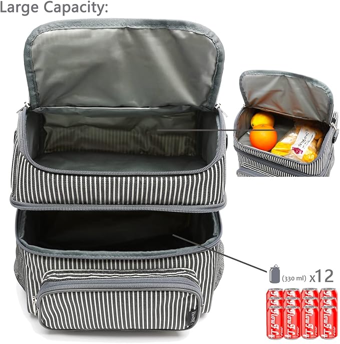 FlowFly Double Layer Cooler Insulated Lunch Bag Adult Lunch Box Large Tote Bag - Image 5
