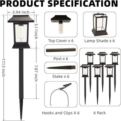 6 Pack Solar Pathway Lights Outdoor Waterproof, Dual-Use Stake & Hanging Lantern - Image 2