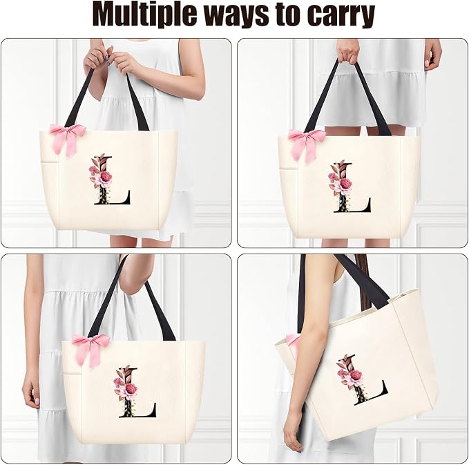 Vavabox Tote Bag, A-Z Initial Monogrammed Waterproof Tote Bag, Bridesmaid Gifts - Image 4