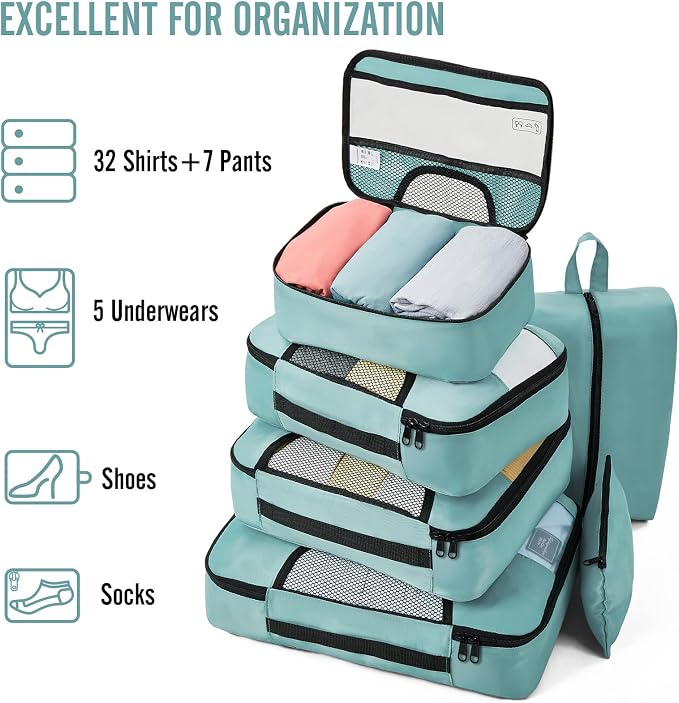 Veken 8 Set Packing Cubes for Travel Essentials, Suitcase Organizer Bags in 4 - Image 5
