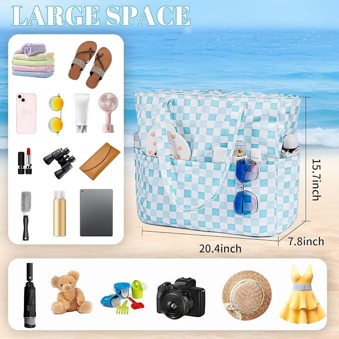 LEDAOU Large Beach Tote Bag Women Waterproof Sandproof Zipper Beach Tote Bag - Image 3