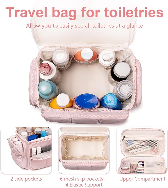LEDAOU Toiletry Bag for Women, Quilted Travel Makeup Bag Organizer - Image 6