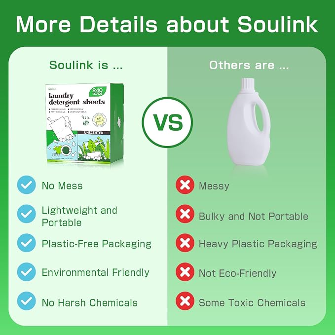 Soulink Laundry Detergent Sheets Unscented 480 Loads，Eco Friendly Detergent - Image 6