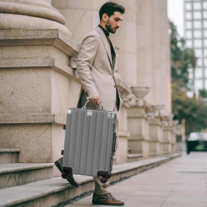 Krute Checked Aluminum Frame Suitcase 24 Inch Zipperless Luggages Hardside PC - Image 9
