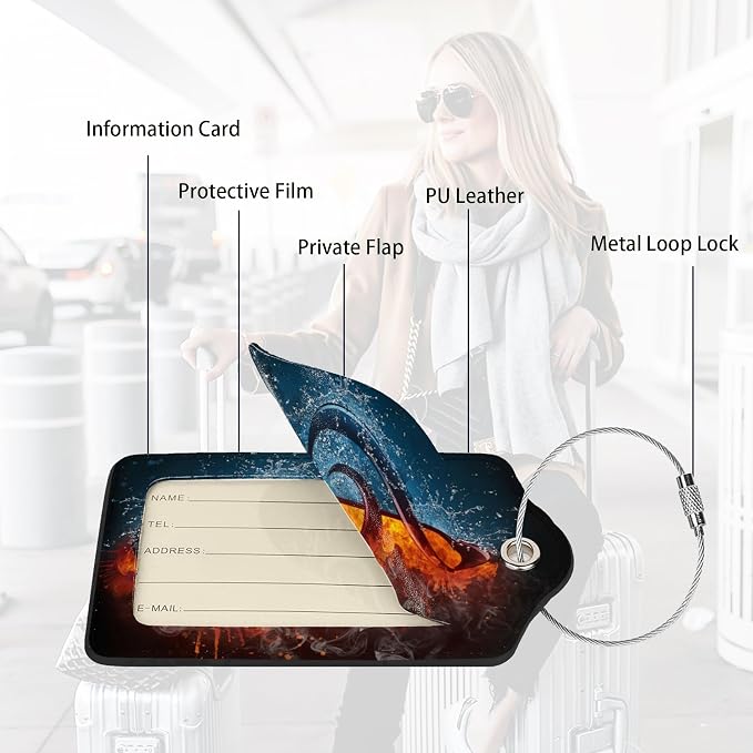 2 Pack Luggage Tags for suitcases Funny Music Water fire Luggage Tag, Leather - Image 3