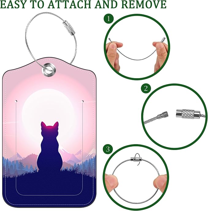 2 Pack Luggage Tag for Suitcase Black Cat The Night Sky Leather Suitcase Tags - Image 4
