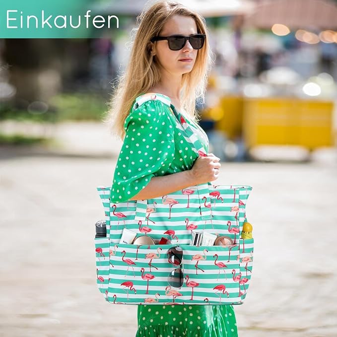 LEDAOU Large Beach Tote Bag Women Waterproof Sandproof Zipper Beach Tote Bag - Image 2