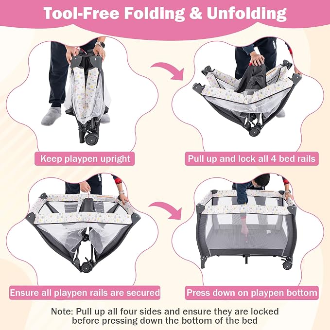 HONEY JOY Pack and Play, 3 in 1 Portable Baby Playard - Image 5