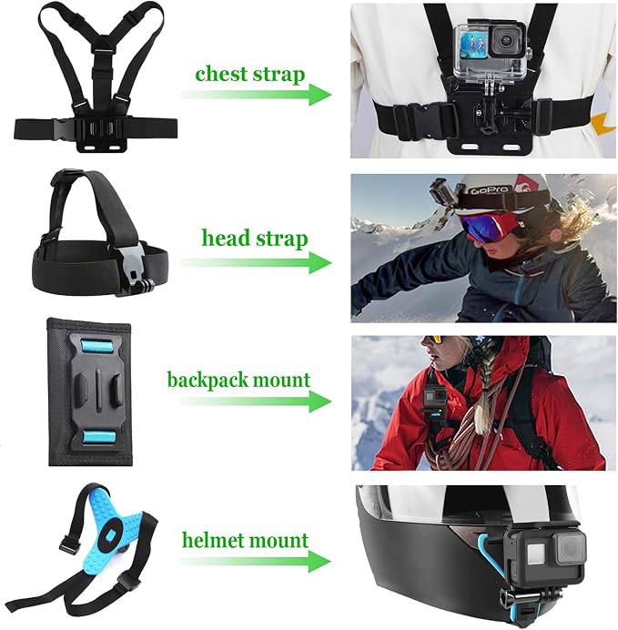 Accessories Kit for Go Pro 13 12 11 10 9 Black, 60M Waterproof Case Chest Mount - Image 3