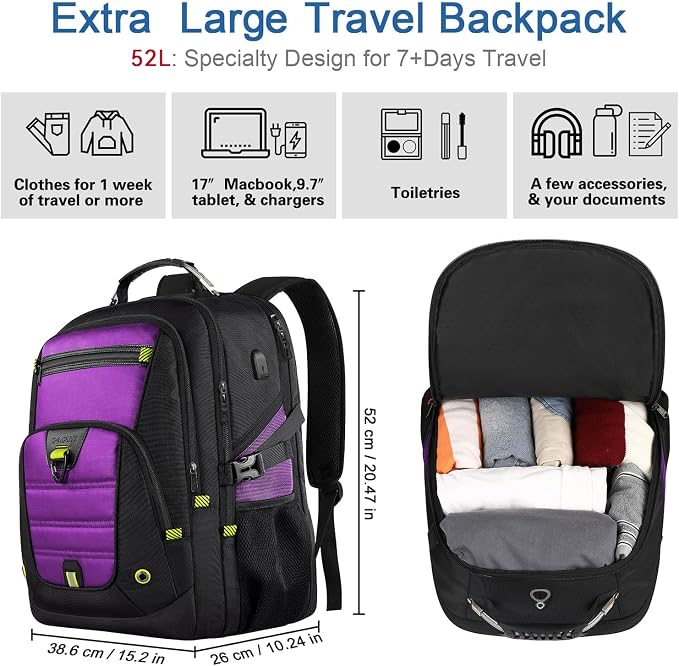 Z-MGKISS 52L Travel Backpack for Women, Large Waterproof Anti-Theft Backpack - Image 2