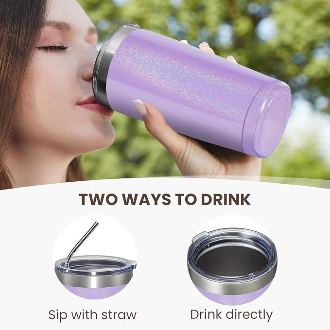 MEWAY 20oz Tumbler Double Wall Vacuum Insulated Travel Glitter Mug, Stainless - Image 3