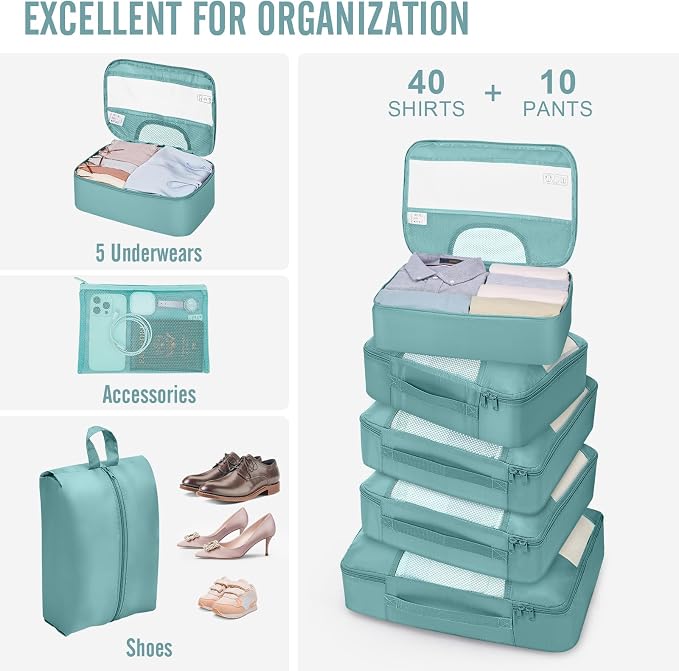Veken 10 Set Packing Cubes for Travel Essential, Suitcase Organizer Bags in 4 - Image 5