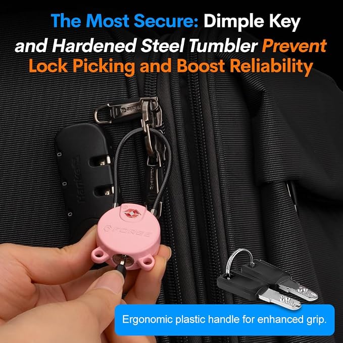 Forge TSA Approved Luggage Locks Ultra-Secure Dimple Key Cable Locks - Image 2