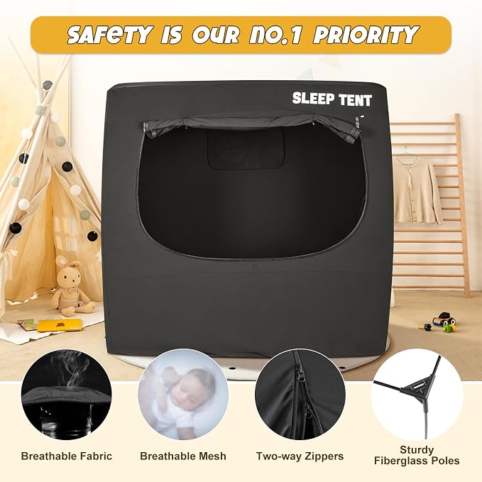 BORNA Crib Blackout Tent for Pack N Play, Brethable Baby Sleep Tent for Full - Image 5