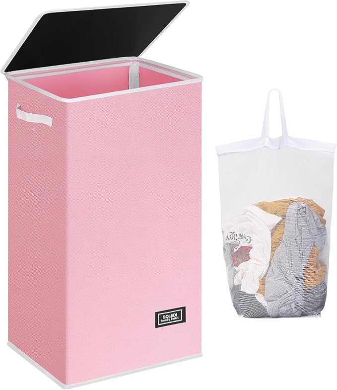 SOLEDI Laundry Hamper with Lid 100L Large & Tall Collapsible Laundry Basket by SOLEDI