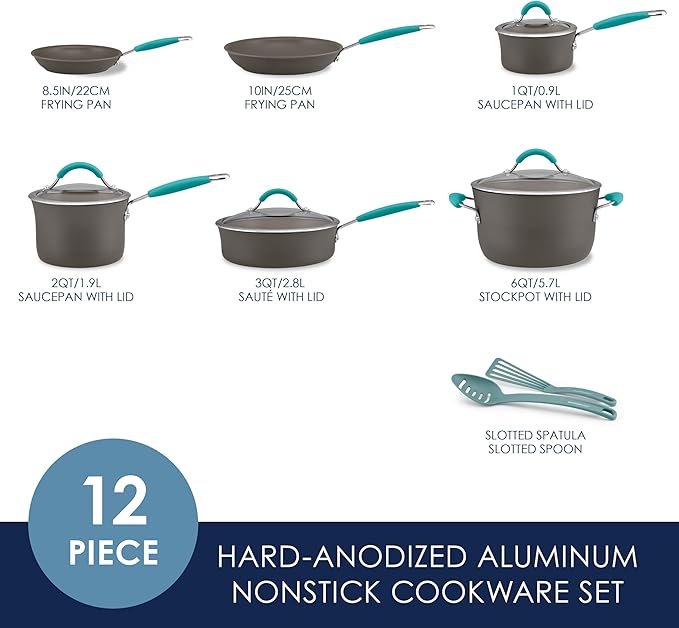 Rachael Ray Cucina Hard Anodized Nonstick Cookware Pots and Pans Set, 12 Piece - Image 2