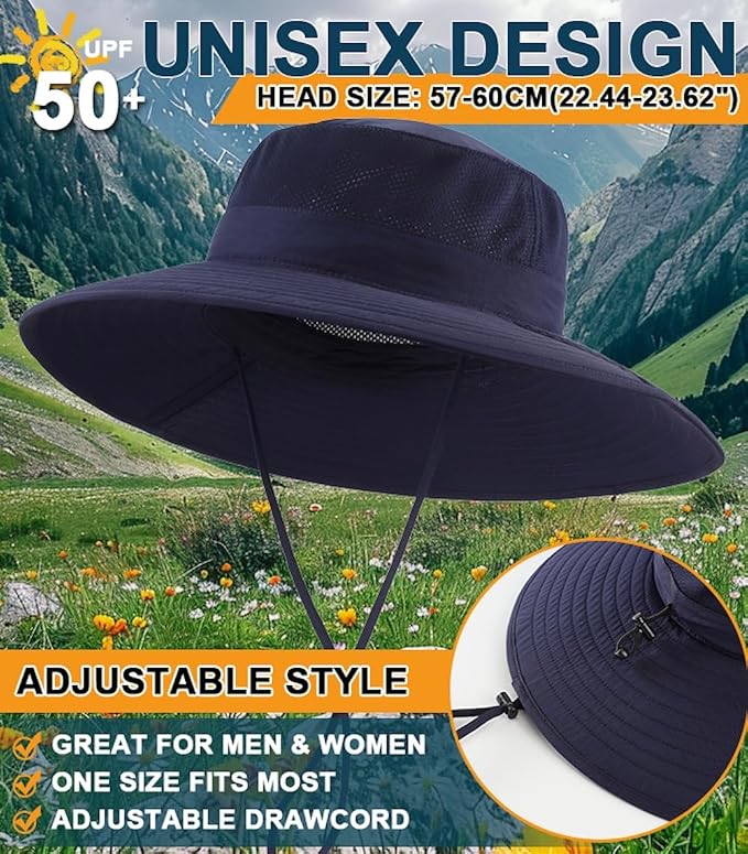 Home Prefer UPF50+ Mens Sun Hat Wide Brim Fishing Hat Foldable Large Brim UV - Image 4