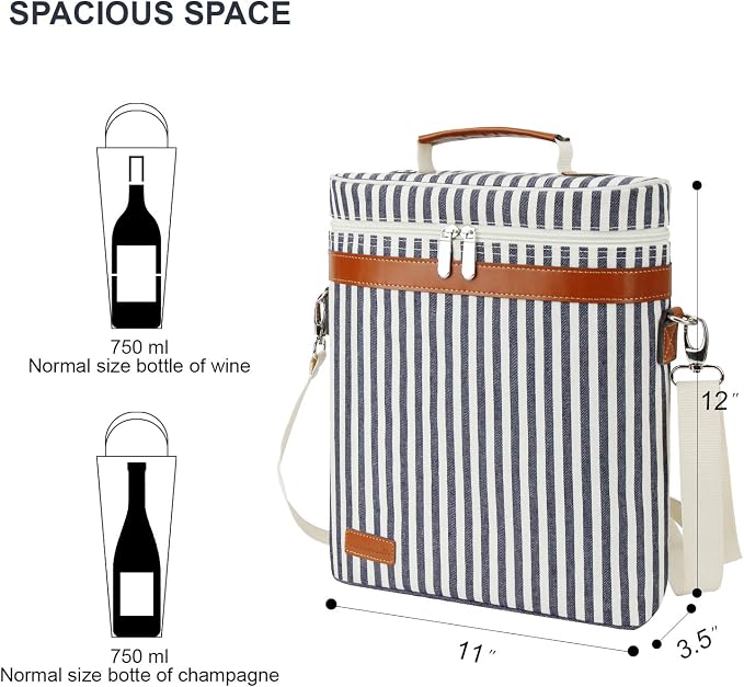 ZORMY 3 Bottle Insulated Wine Tote Cooler Bag, Portable Wine Carrier - Image 4