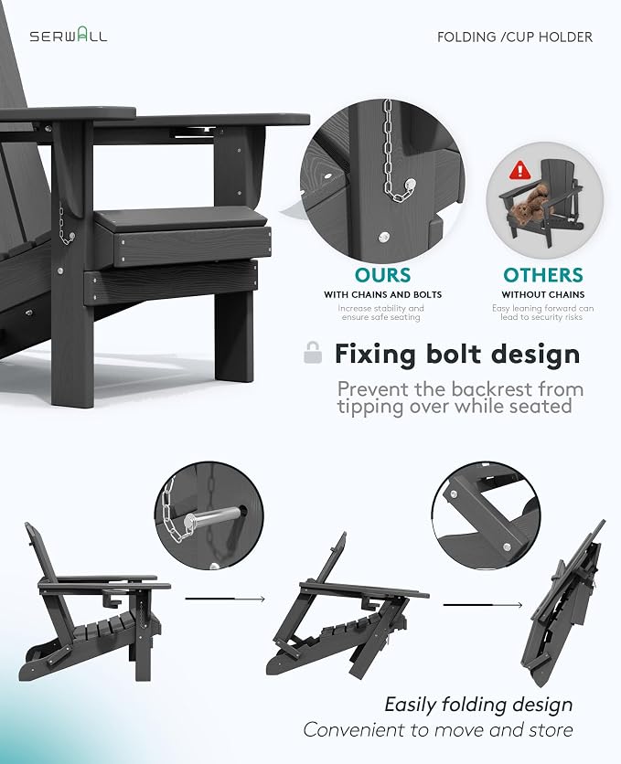 SERWALL Foldable Adirondack Chair, HDPE Adirondack Chair - Image 7